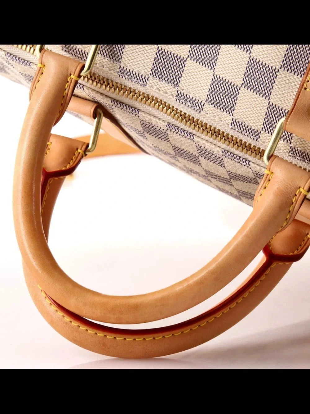 Louis Vuitton White Checkered Keepall 55 Travel Bag with Tan Leather Trim - Picture 7 of 8